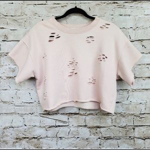 Ten Sixty Sherman Distressed Pink Crop Sweatshirt
